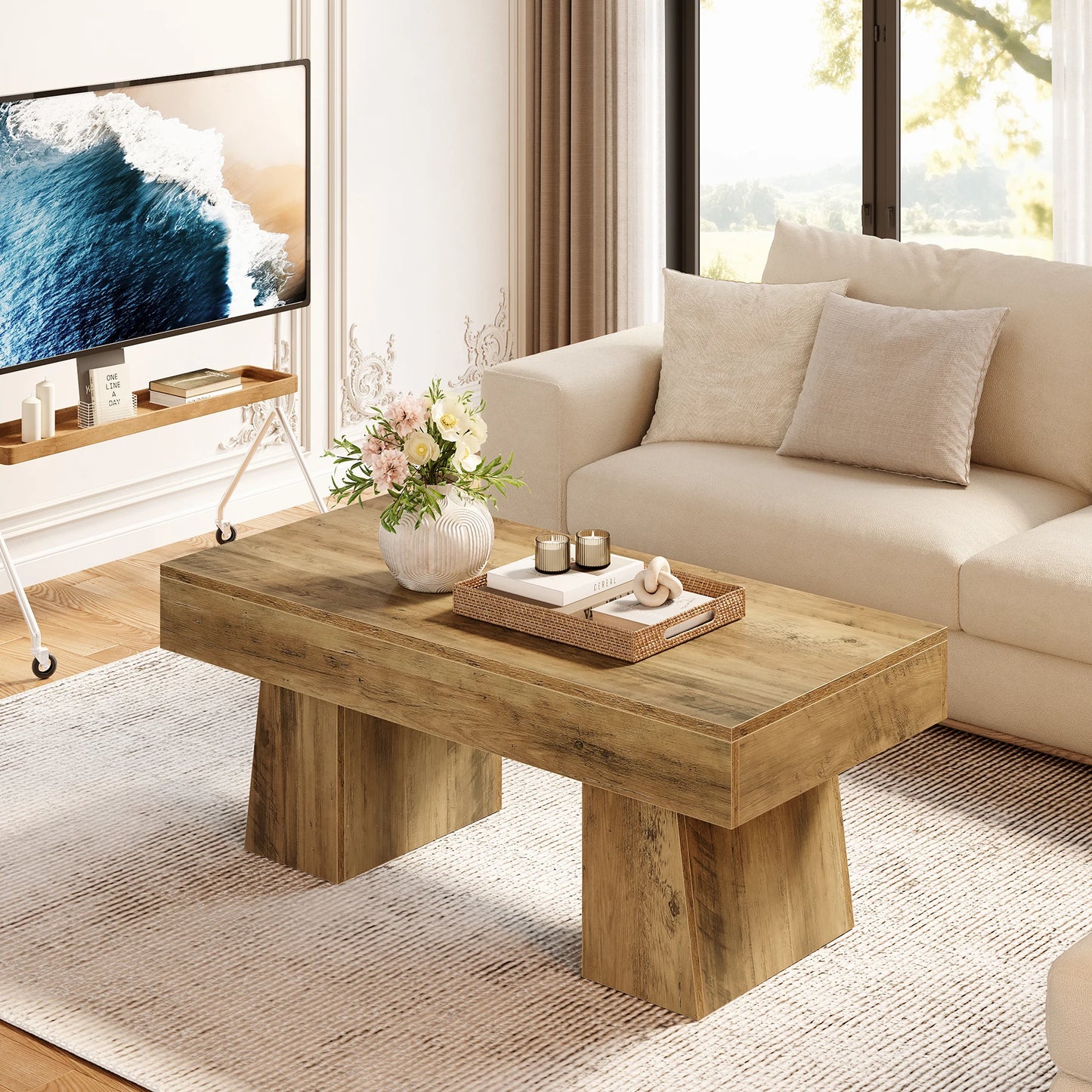 Tribesigns Vintage Coffee Table Modern Rustic Centerpiece