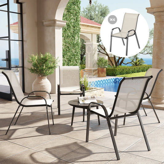 Set of 4 Patio Dining Chairs, Stackable Outdoor Chairs, Beige