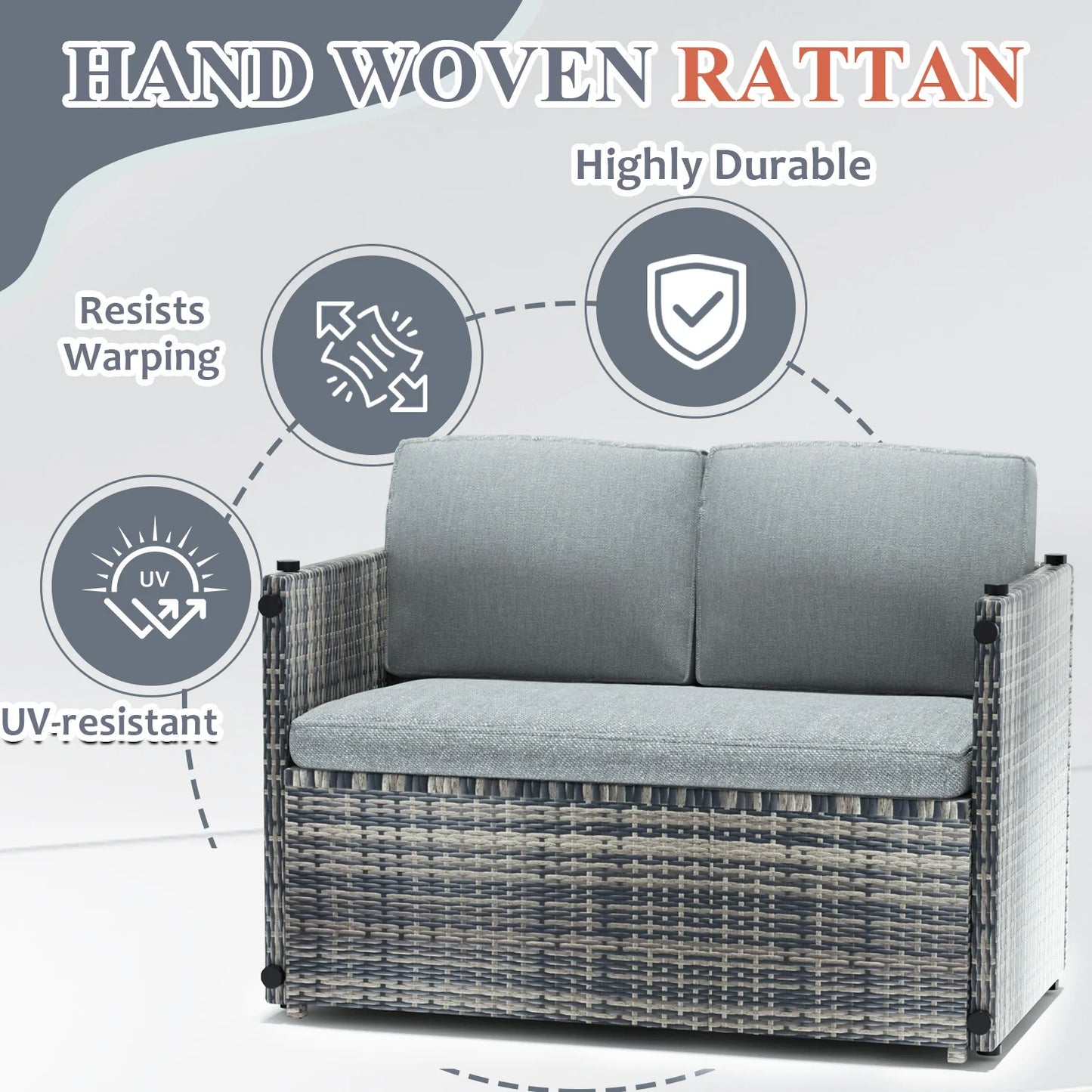 Avenvista 4-Piece Convertible Rattan Patio Sofa With Ottoman