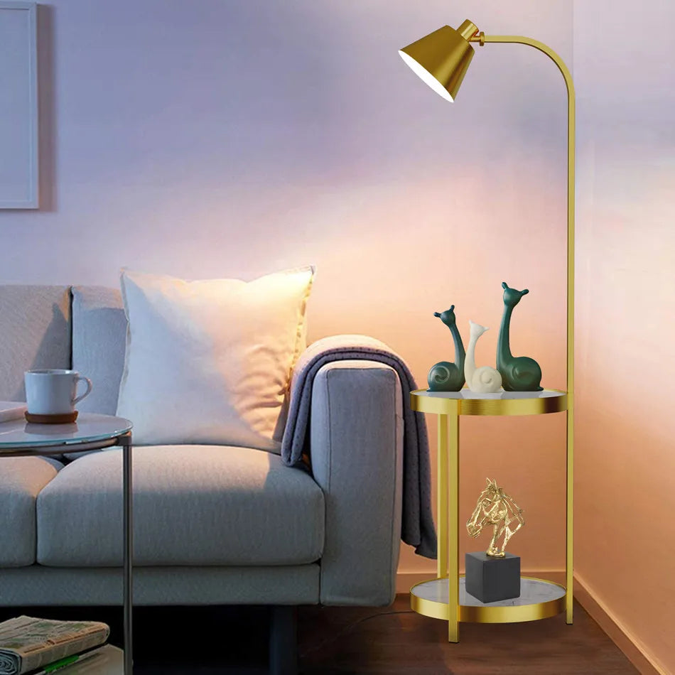 Vrygle Modern Gold 2 Tier Floor Lamp With Storage Table