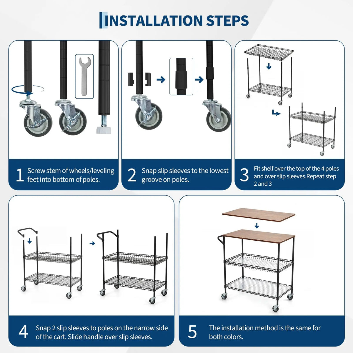 HiMISS 3-Tier Kitchen Island Cart With Locking Wheels