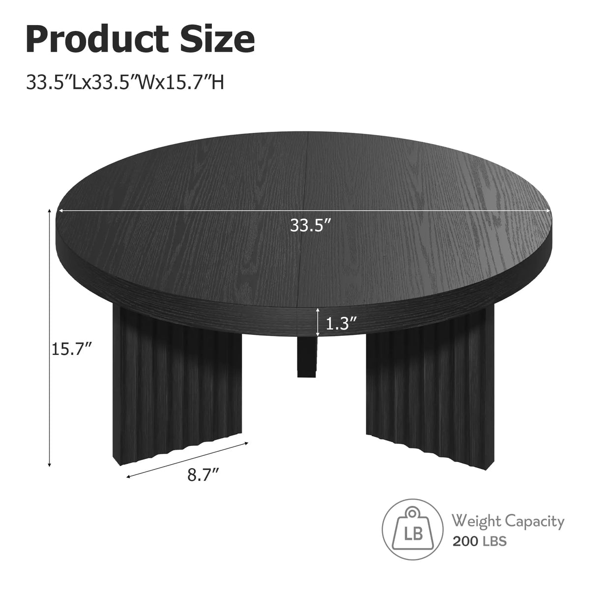 HiMISS Round Coffee Table With Fluted Legs