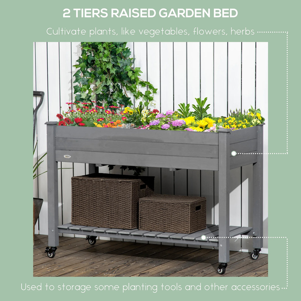 Outsunny Raised Garden Bed With Wheels And Storage