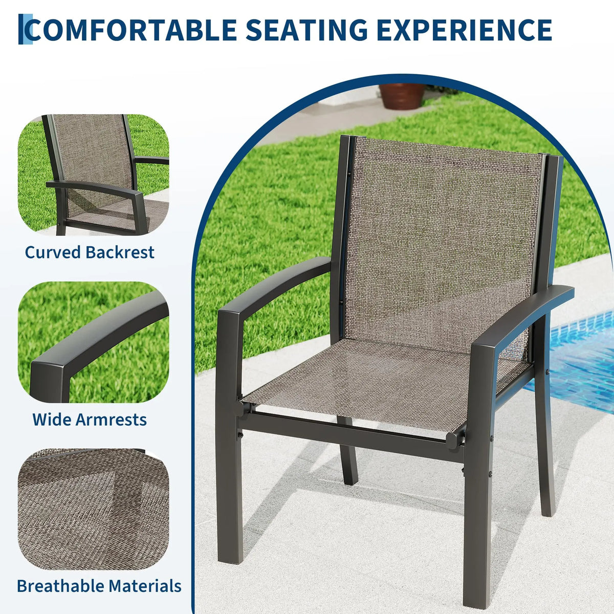 Modern 4 Piece Metal Patio Furniture Set Breathable Mesh Outdoor Loveseat & Chairs With Table For Deck Apartment Porch Backyard