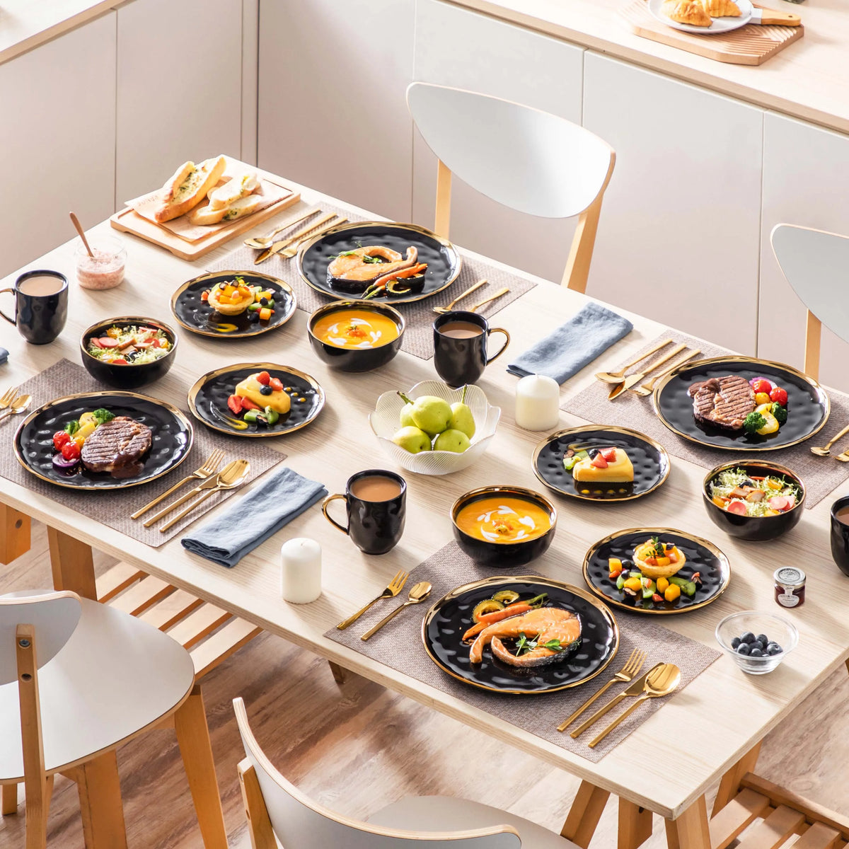 Malacasa Porcelain Dinnerware Set With Gold Trim