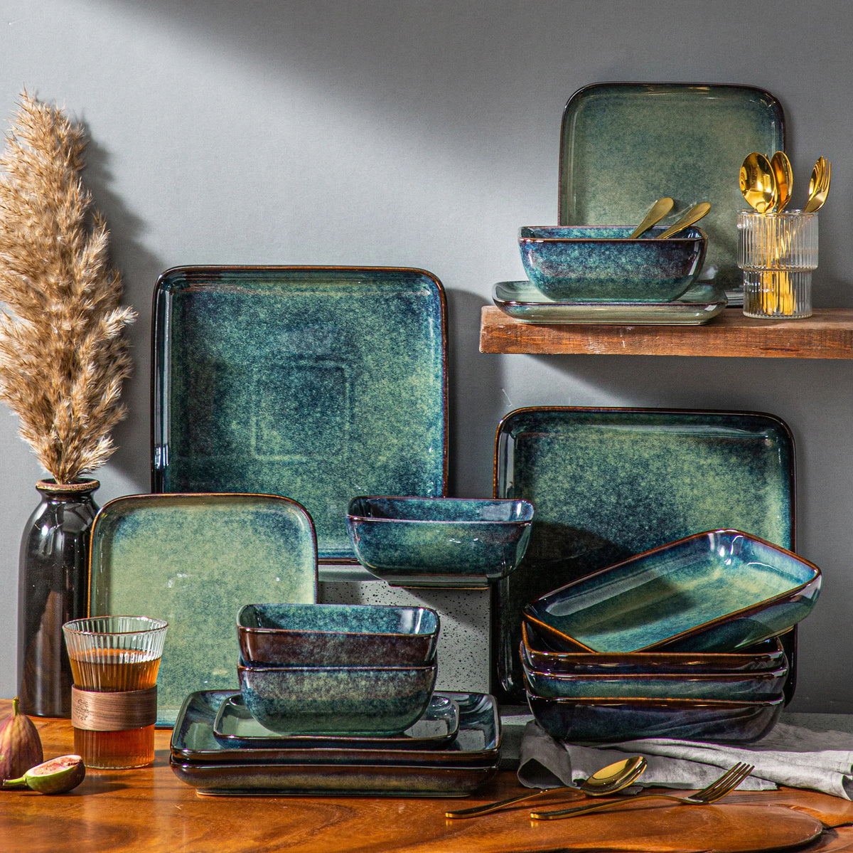 Malacasa 16 Piece Green Ceramic Dinner Set For Four
