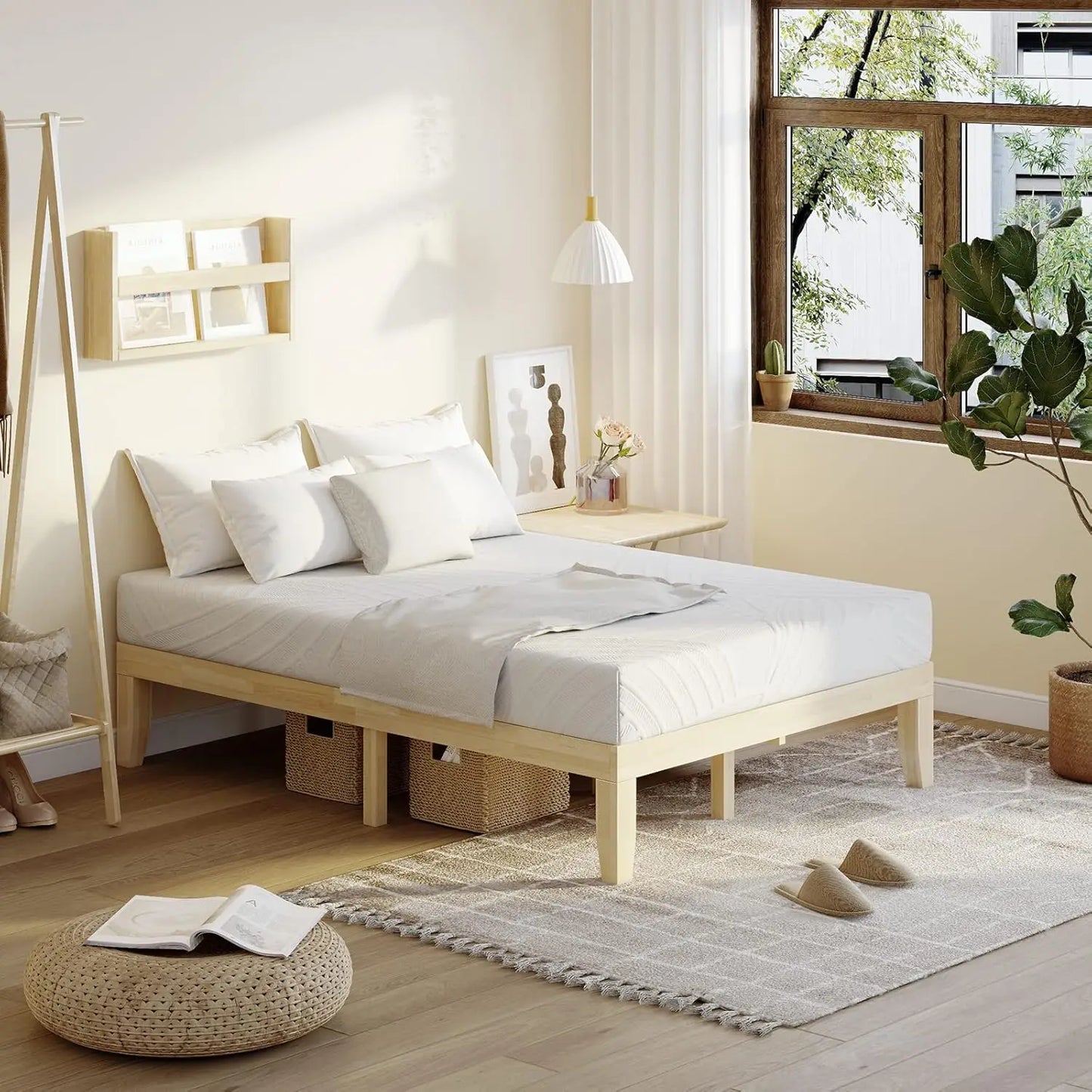 Rubberwood Platform Bed Frame With Strong Slats