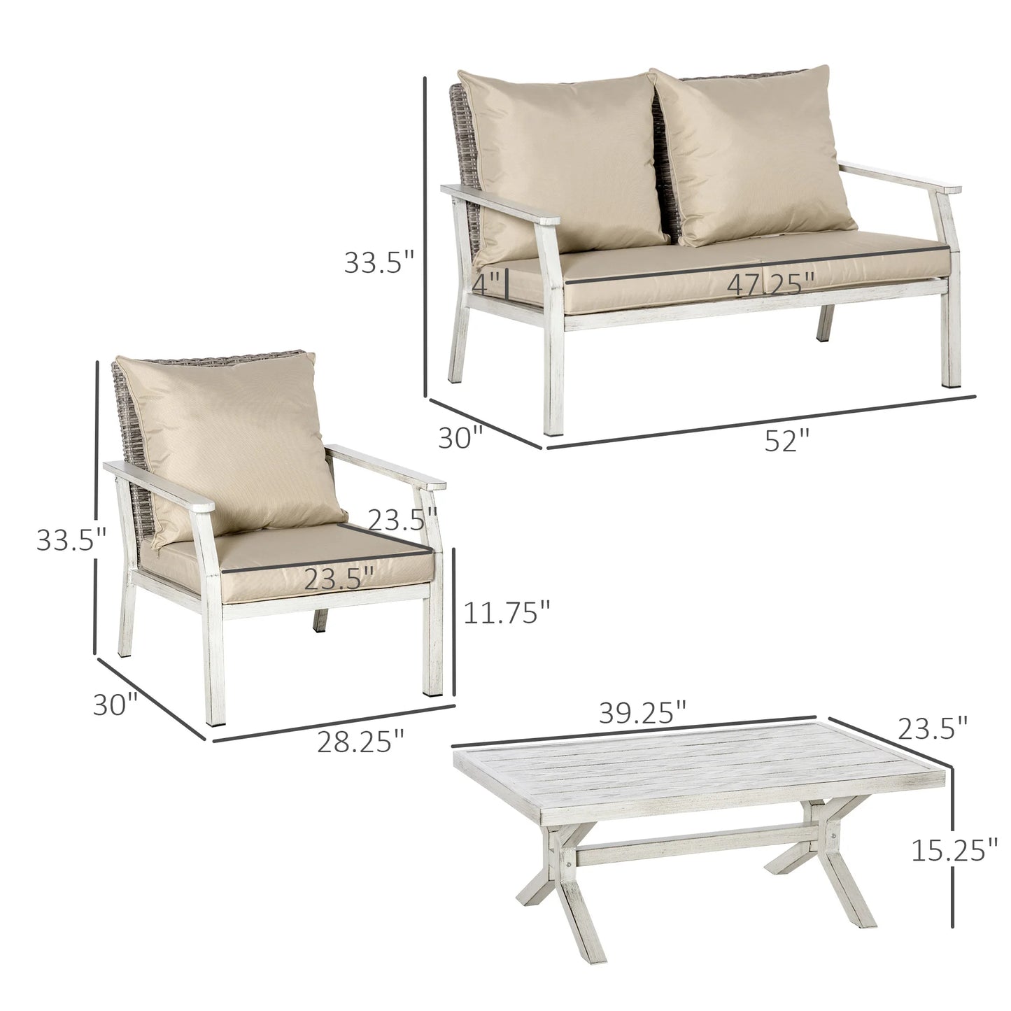 Patio Wicker Conversation Set With Coffee Table Cushions