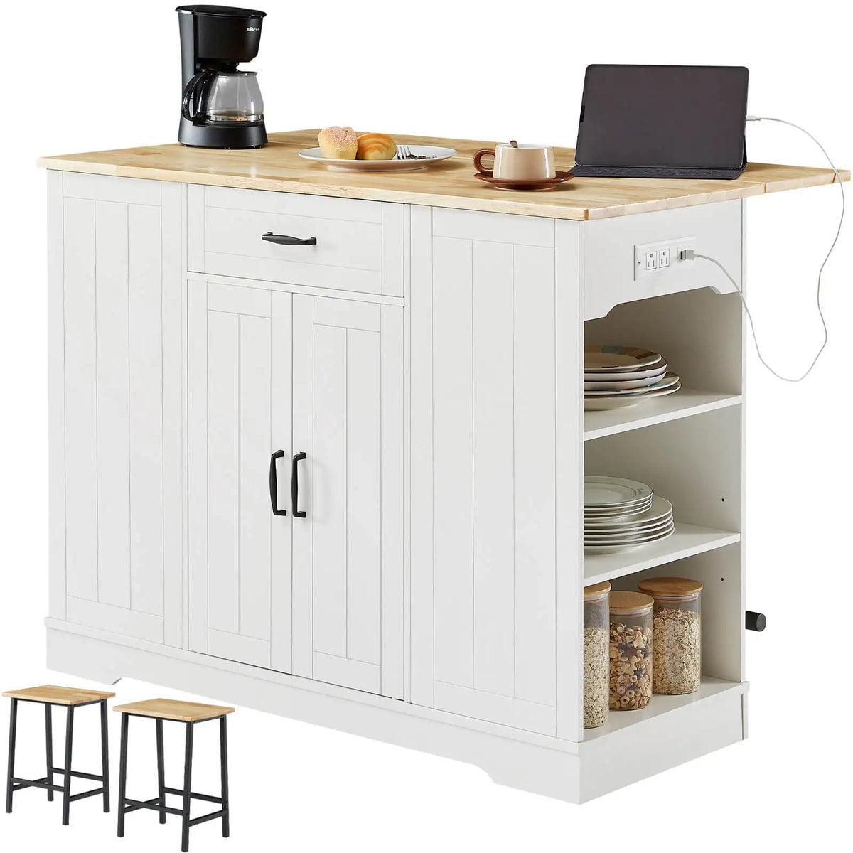 ONBRILL Kitchen Island With Drop Leaf And Chairs