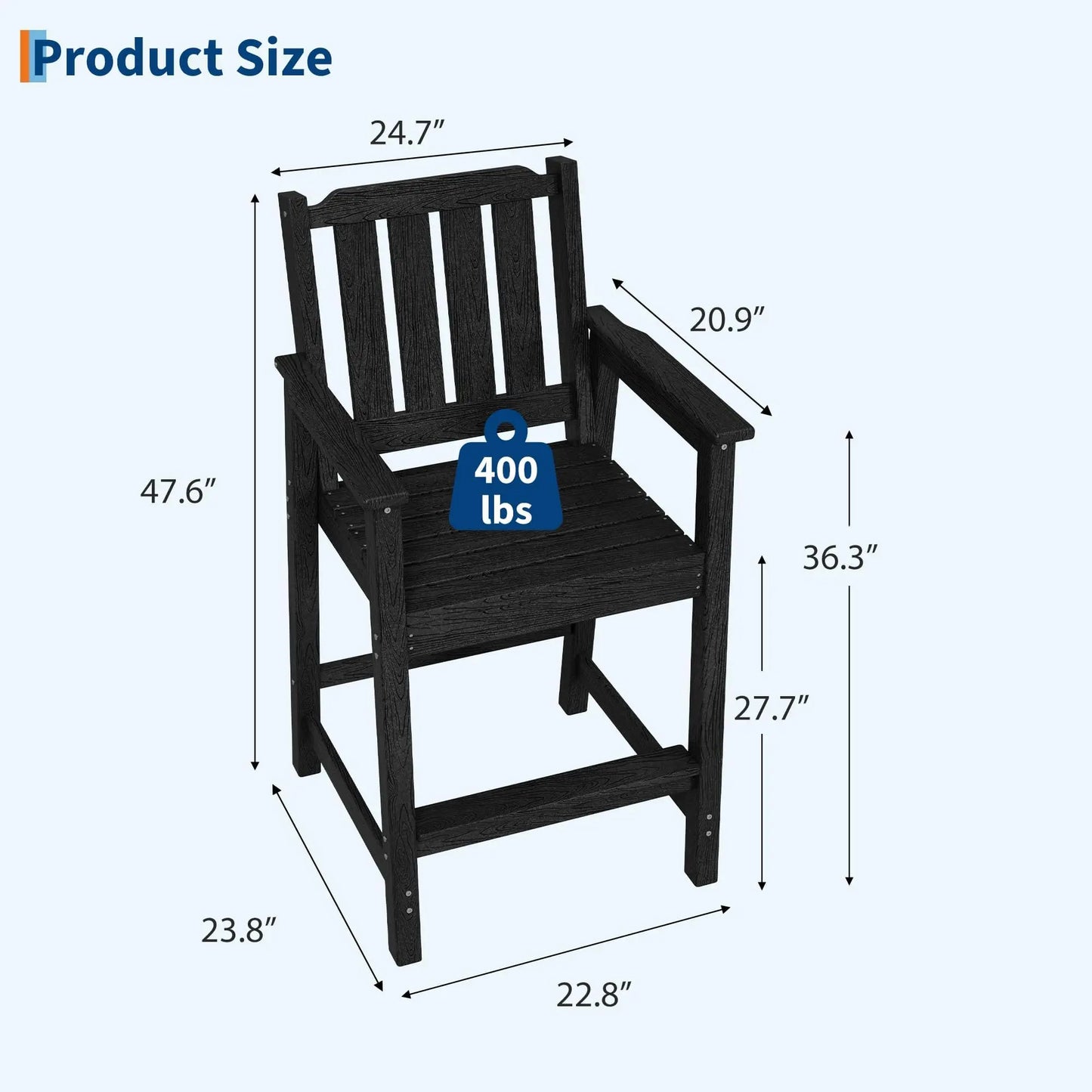 HiMISS All Weather HDPE Bar Height Chair Set Two Pack