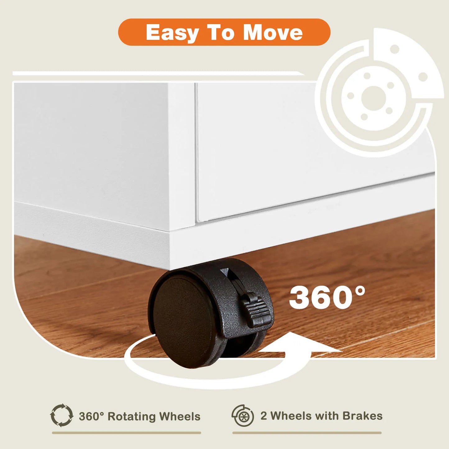 JHK Five Drawer Wood Nightstand Cabinet With Wheels