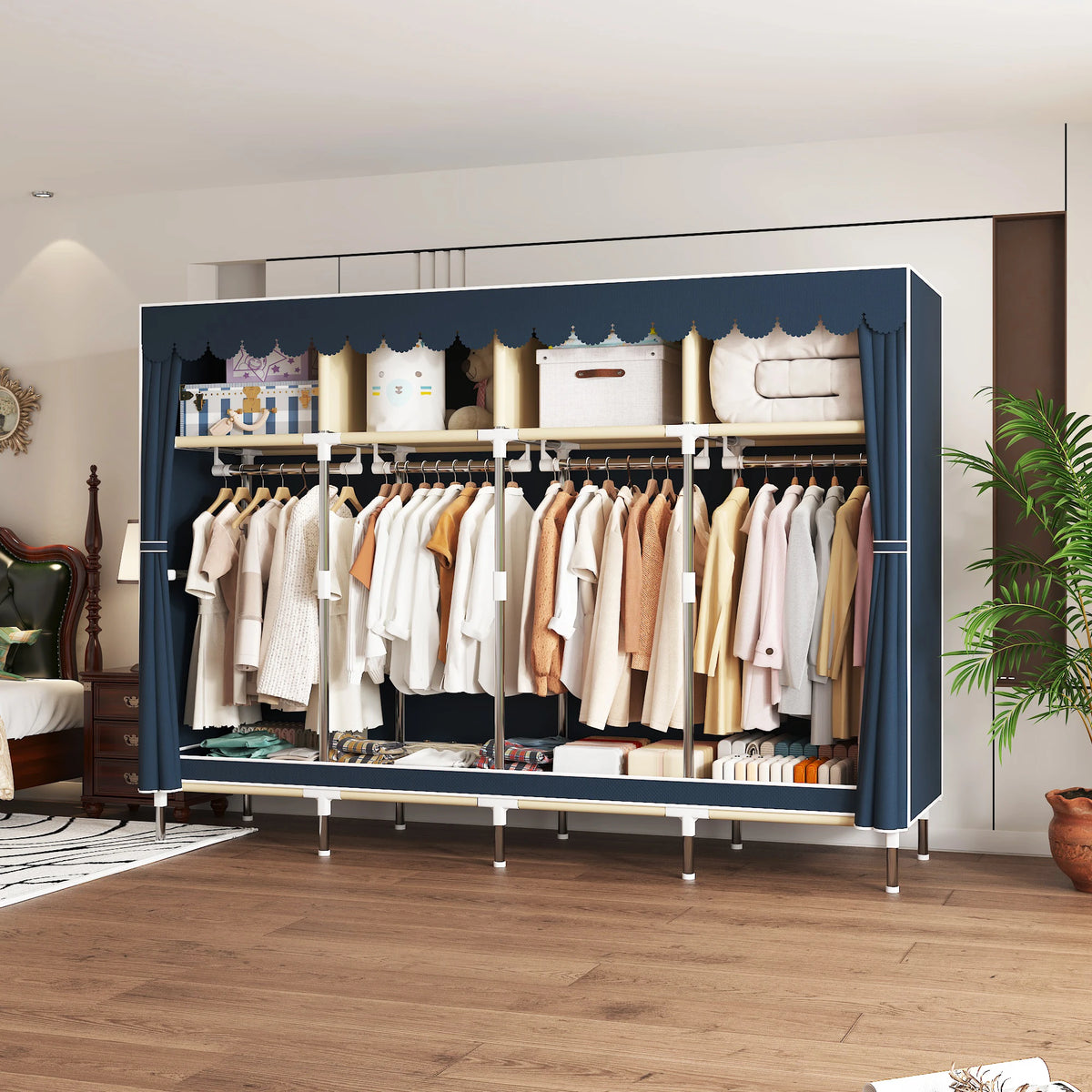 ArluKin Heavy Duty Fabric Wardrobe With Metal Frame