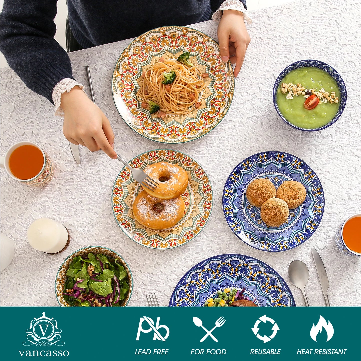 Malacasa Bohemian Mandala Ceramic Dinnerware Set