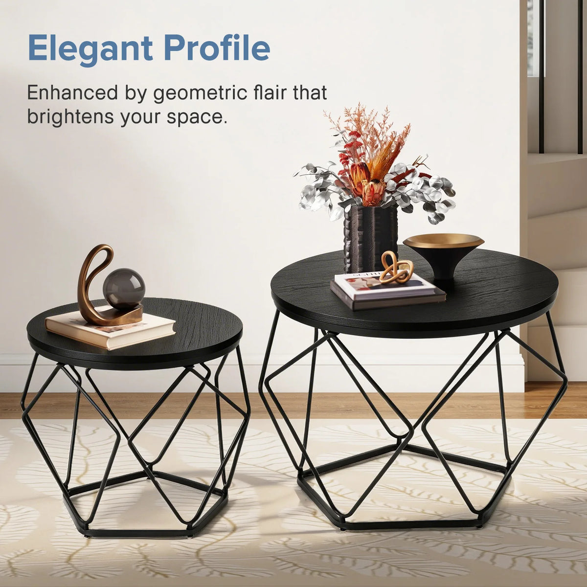 JHK Round Geometric Metal Coffee Table Set