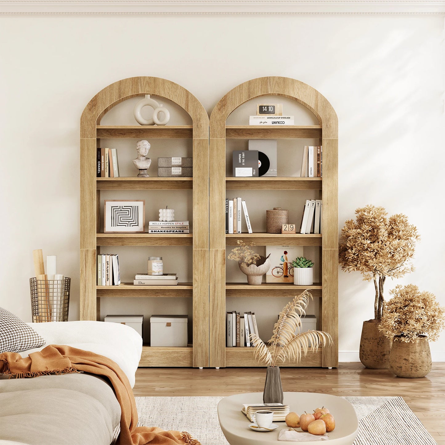 Tribesigns Rustic Oak Five Tier Arched Bookshelf