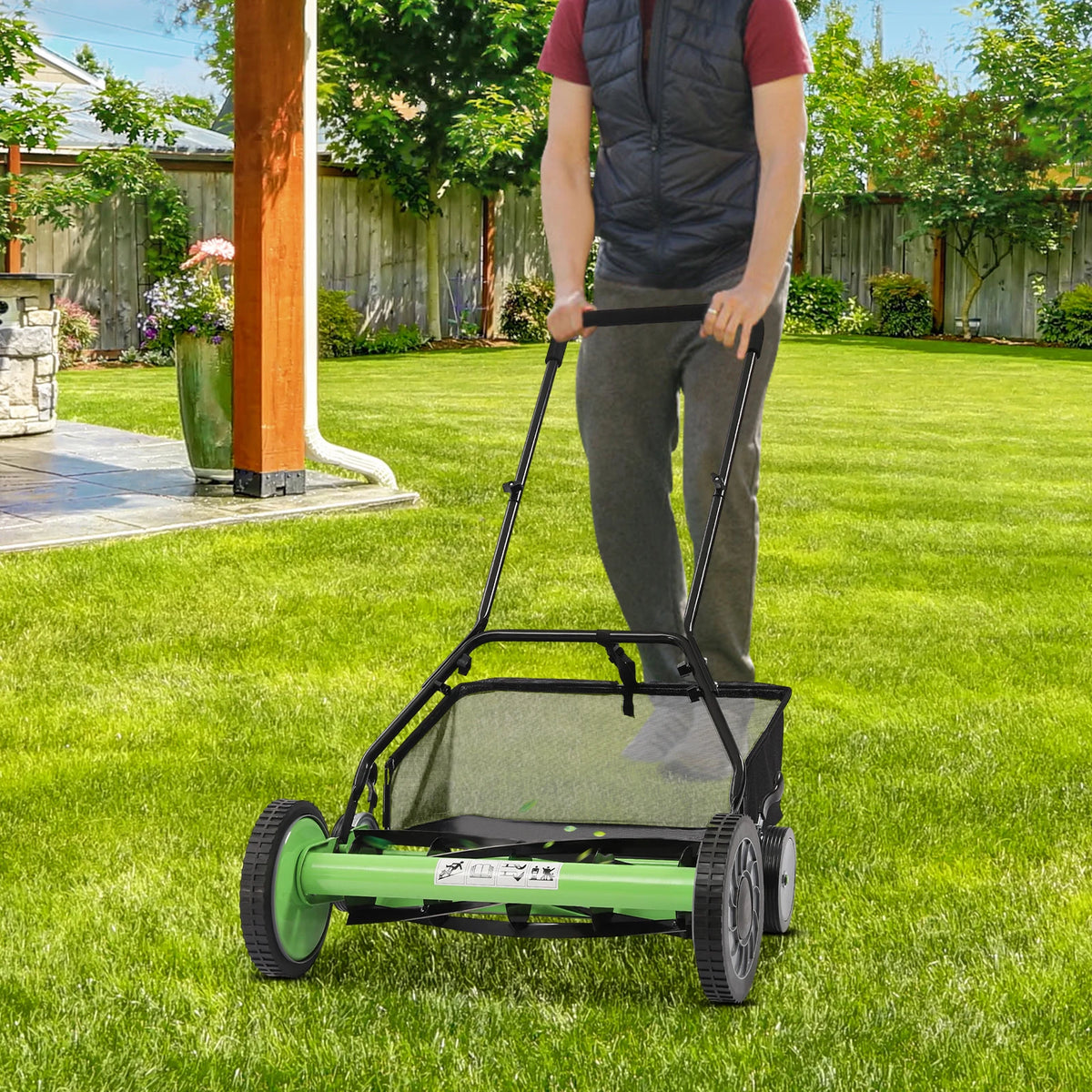 Push Reel Lawn Mower With Grass Catcher Adjustable Height