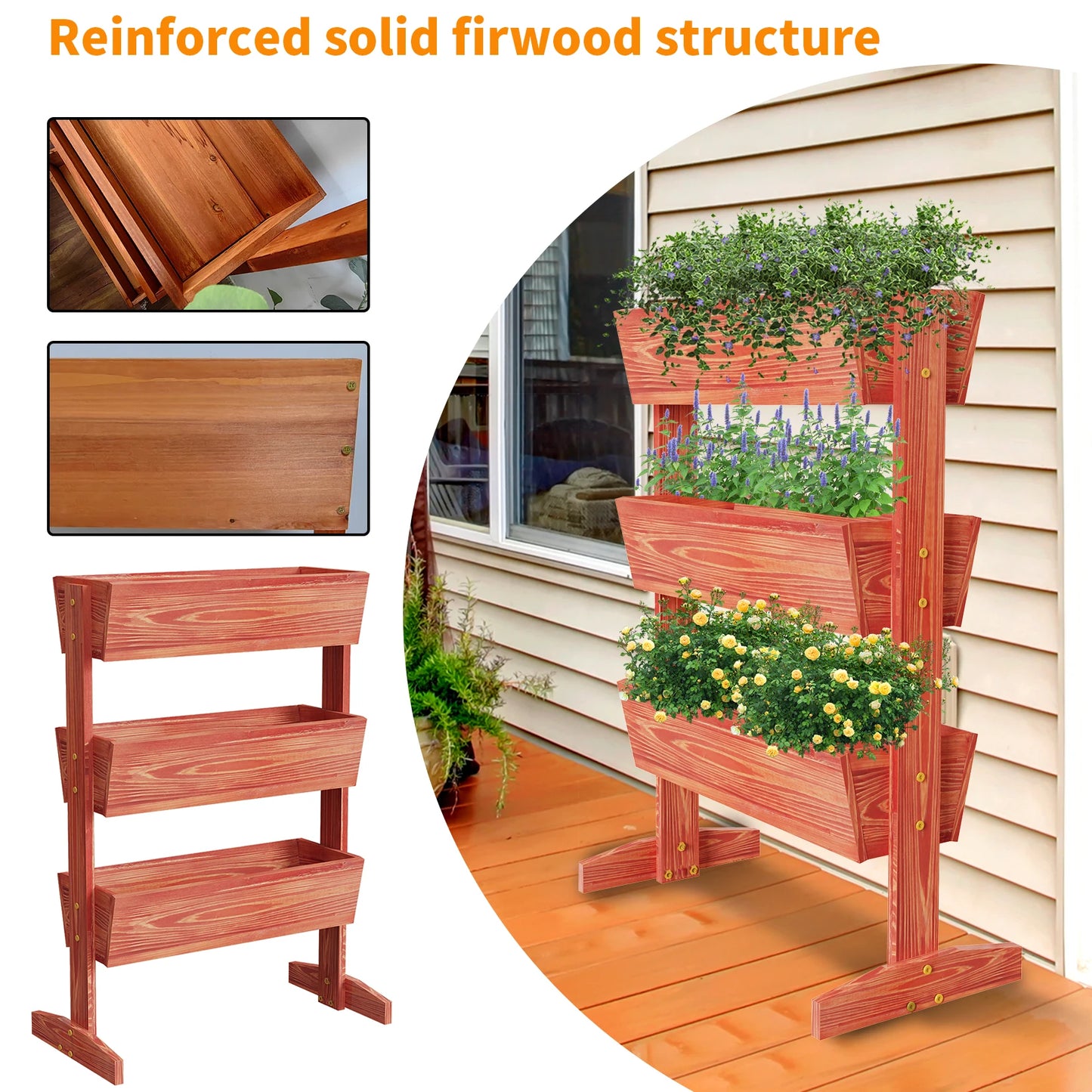 Wisfor 3 Tier Wooden Raised Garden Bed Planter
