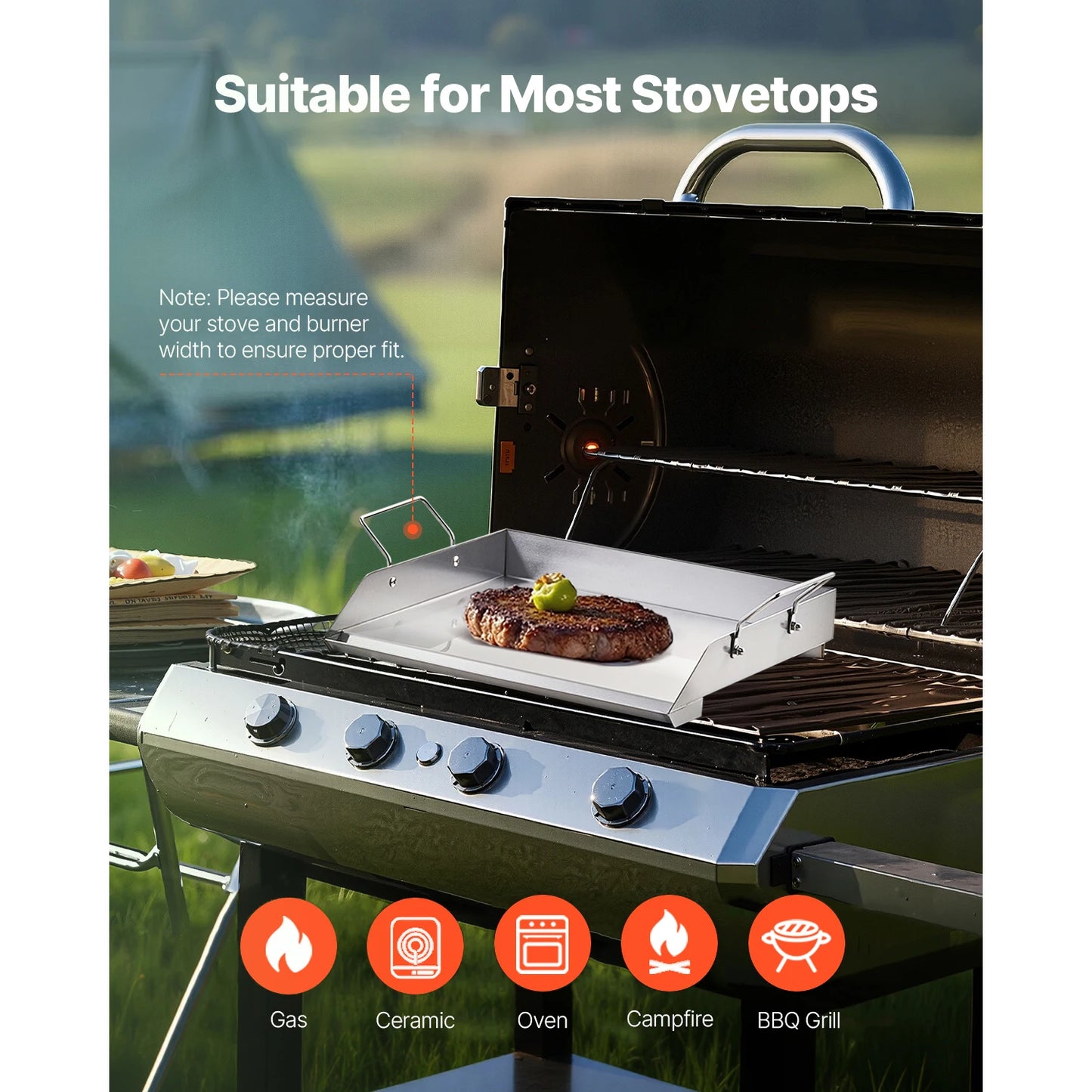 SucceBuy Stainless Steel Rectangular Flat Top Griddle Grill
