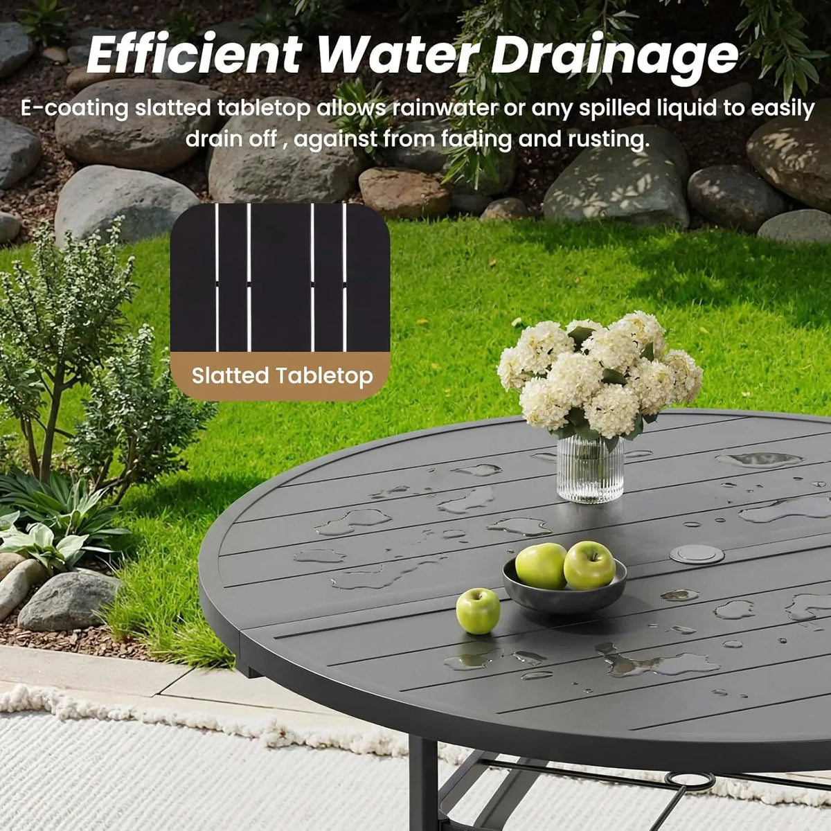 Farini Outdoor Round Patio Iron Dining Table Umbrella Hole