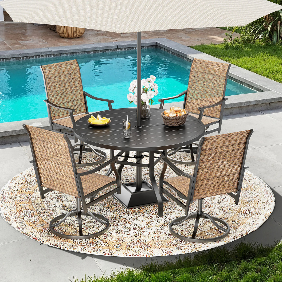 Farini Outdoor Round Patio Iron Dining Table Umbrella Hole