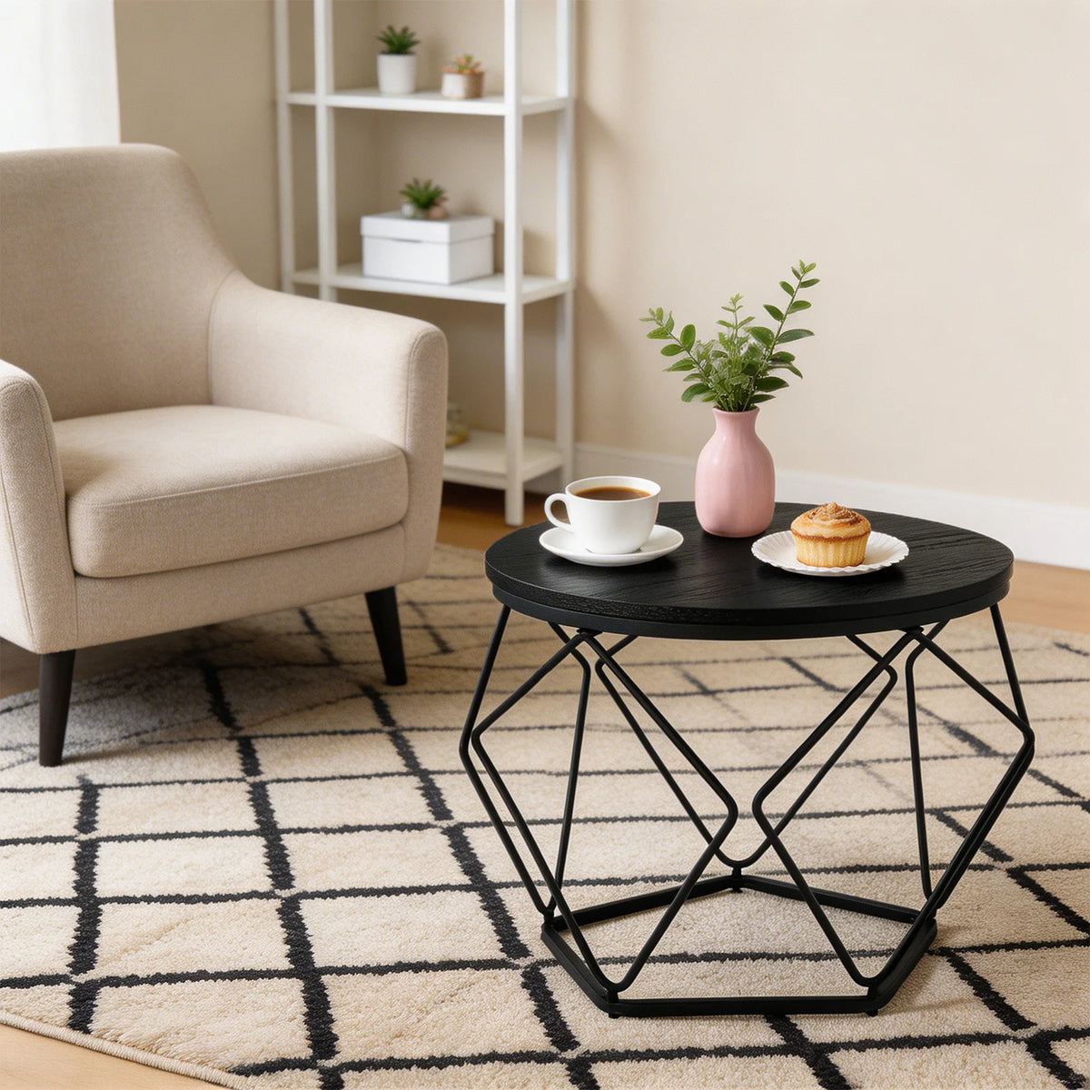 JHK Round Geometric Metal Coffee Table Set