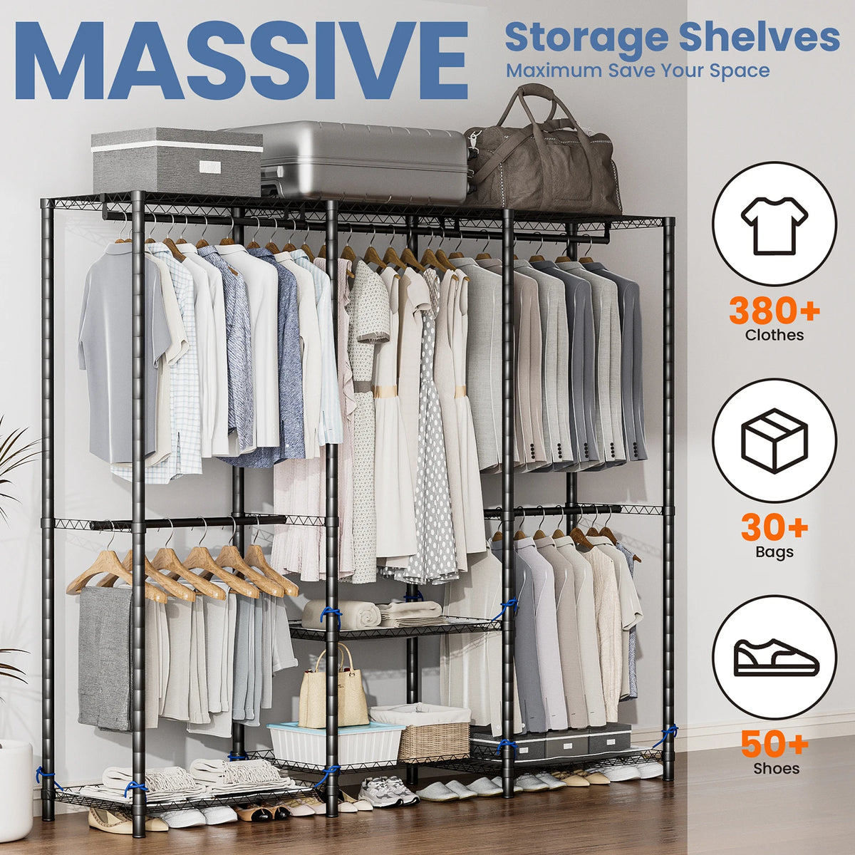 Freestanding Heavy Duty Metal Clothes Rack Organizer