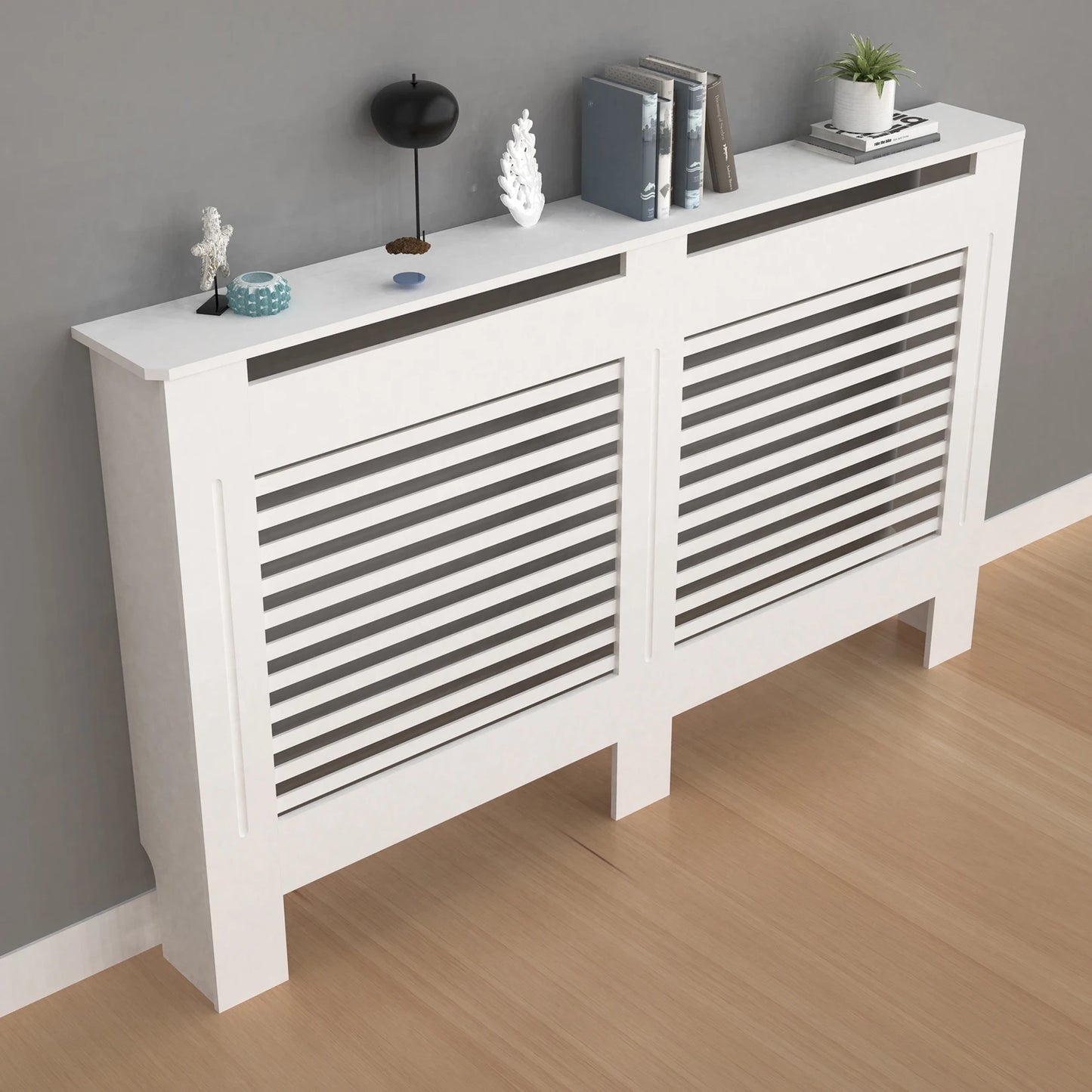 Wisfor White Wood Radiator Cover With Horizontal Slats