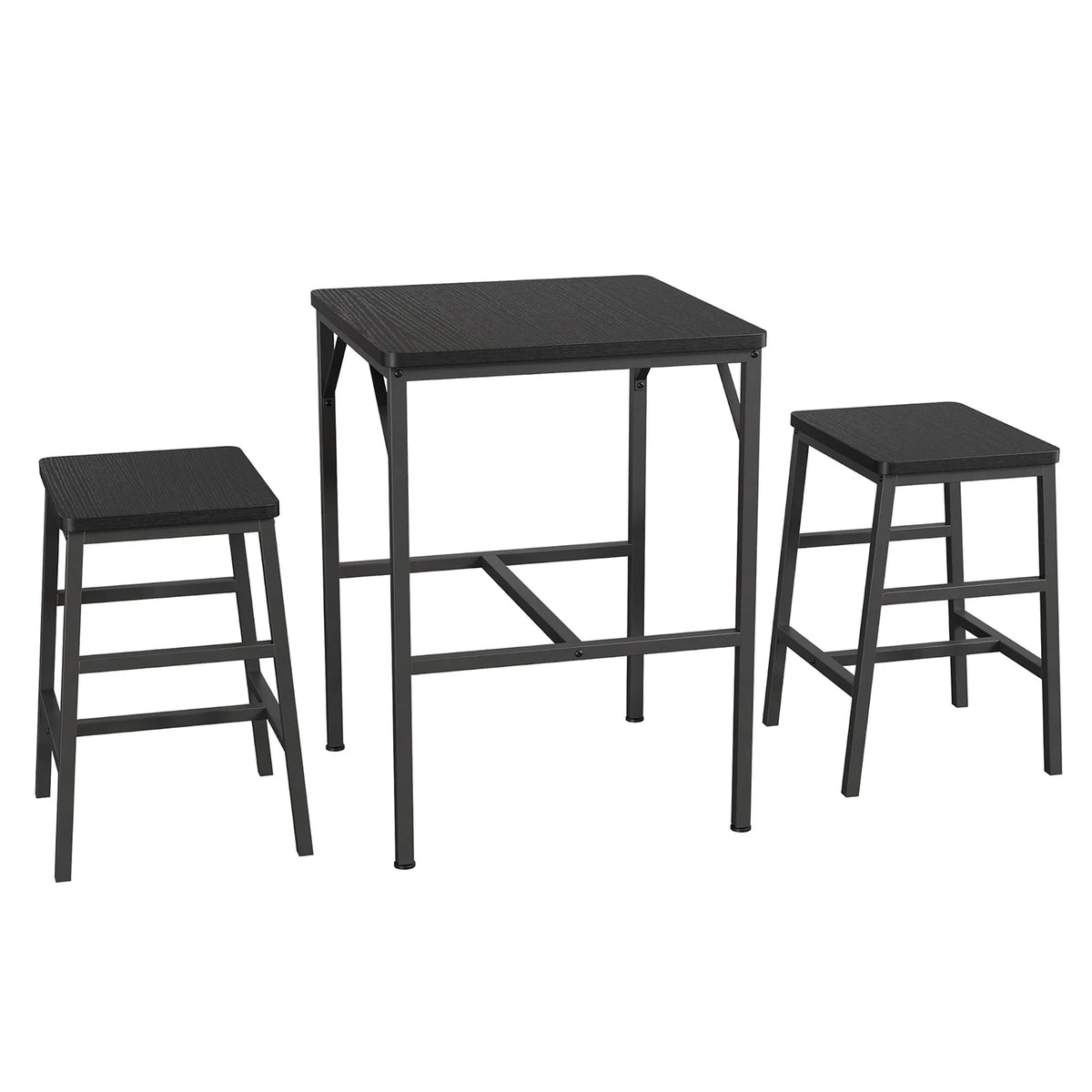 3 Piece Pub Height Dining Table Set For 2, 23.6 Inch Square Bar Table With 2 Stools, Space Saving Bistro Set For Apartment Kitchen