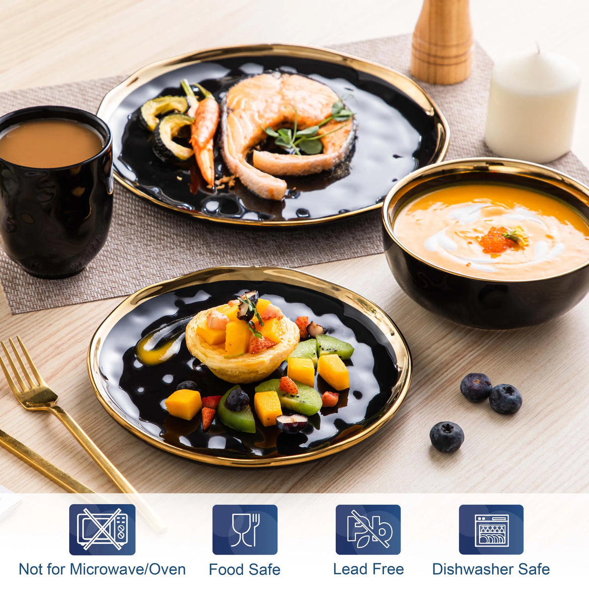 Malacasa Porcelain Dinnerware Set With Gold Trim