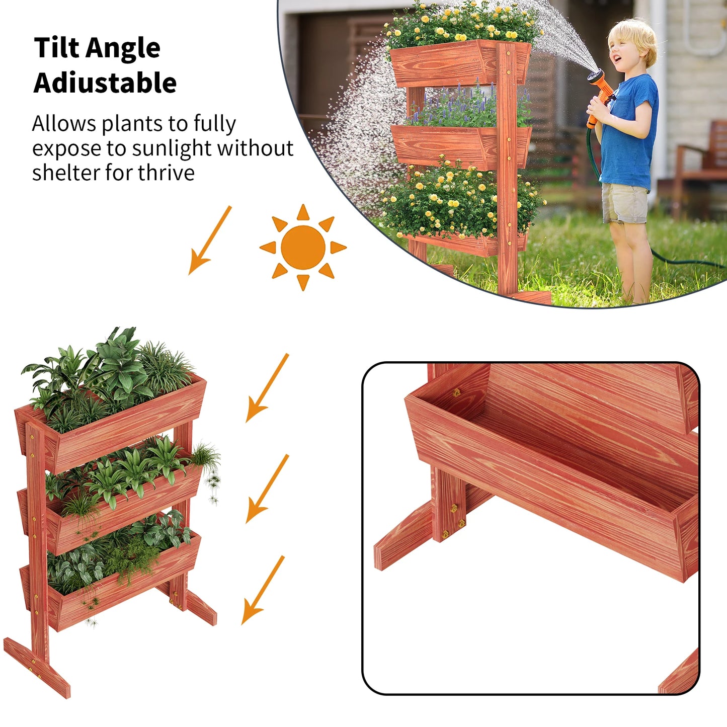 Wisfor 3 Tier Wooden Raised Garden Bed Planter