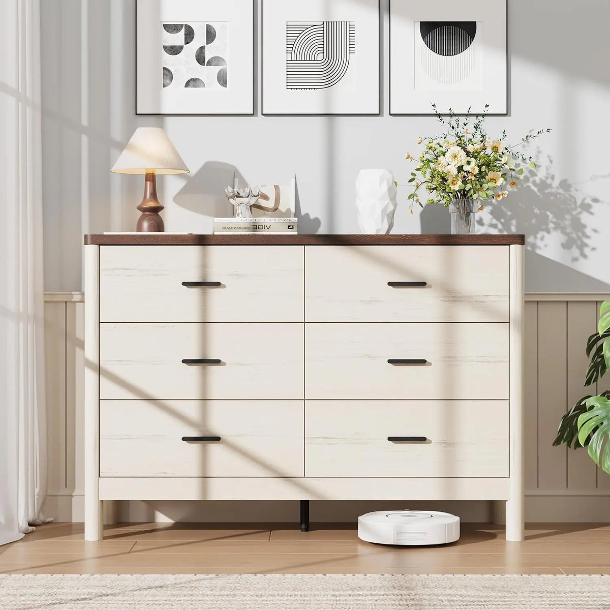 6 Drawer Dresser, Wooden Chest Of Drawers With Metal Handles, Freestanding TV Storage Cabinet For Bedroom, Living Room, Entryway