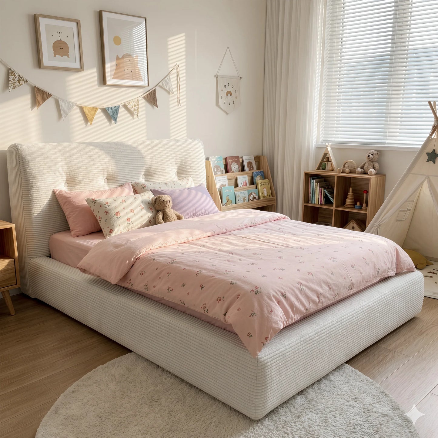 EnHomee Cloud Bed Frame With Foamed Headboard And Metal Base