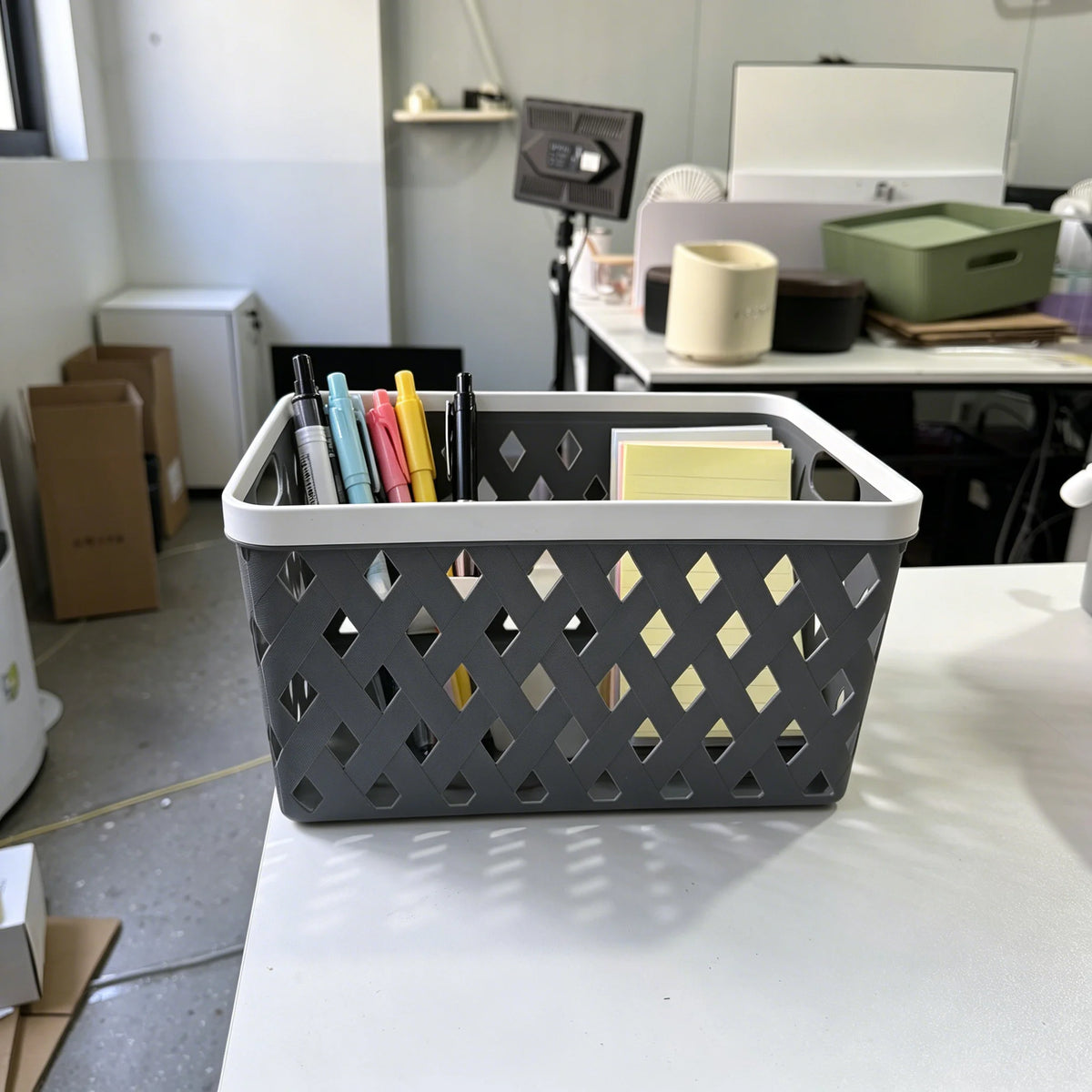 Stackable Plastic Storage Basket Organizer With Handles