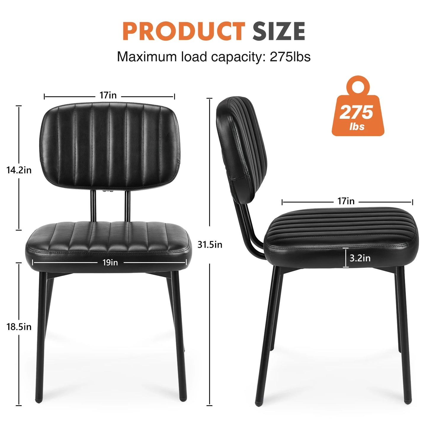 JHK Faux Leather Dining Chairs Set 2 With Ergonomic Support