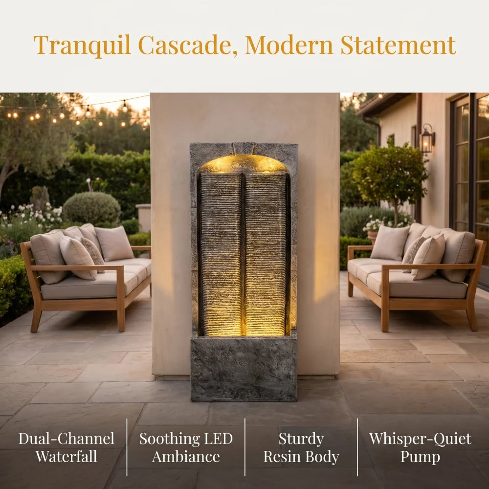 Resin Outdoor Cascading Water Fountain With Led Lights