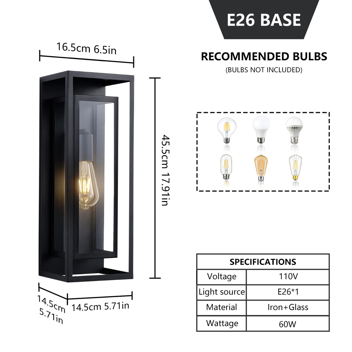 ARLGSITE Outdoor Wall Lanterns With Clear Glass