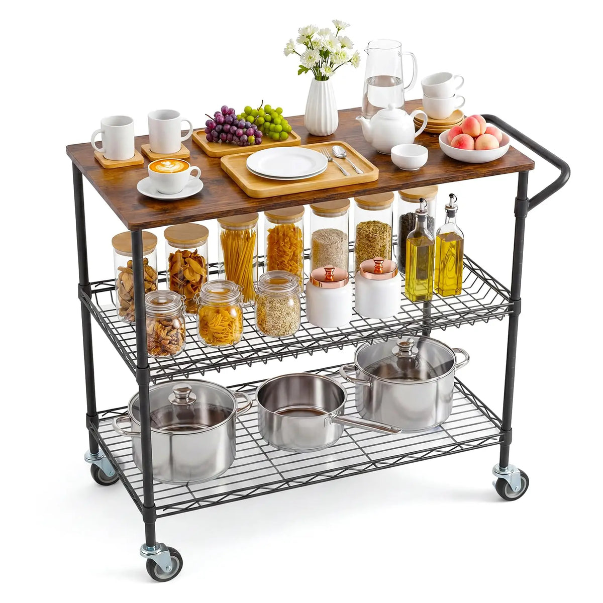 HiMISS 3-Tier Kitchen Island Cart With Locking Wheels