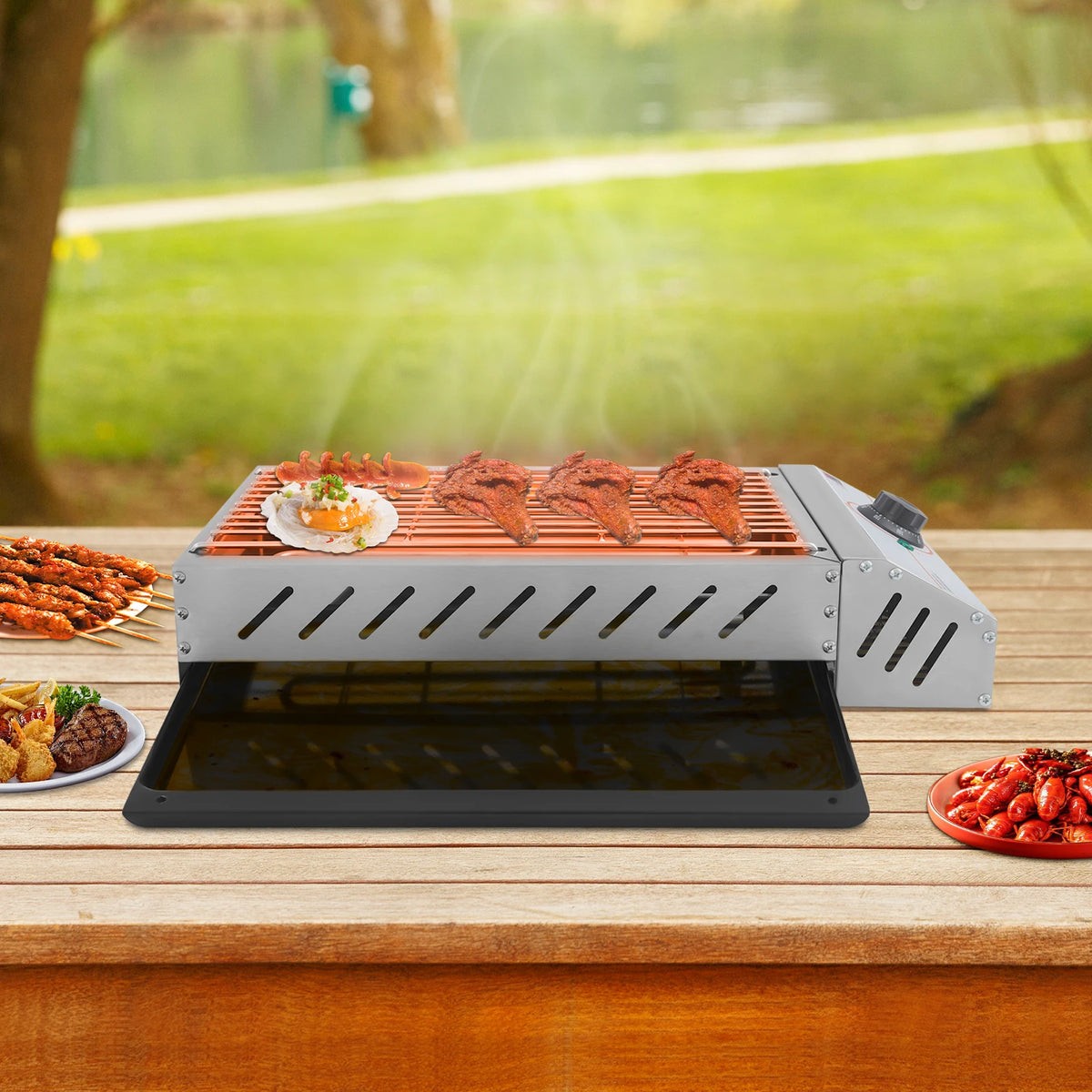 Bymaocar U Shaped Electric Grill Indoor Stainless Steel