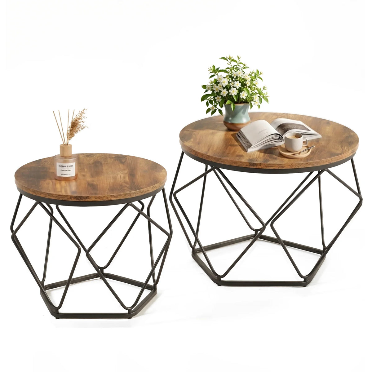 JHK Round Geometric Metal Coffee Table Set