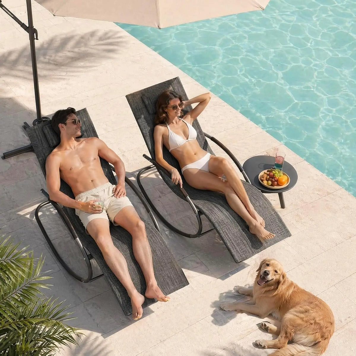 Outdoor Rocking Lounge Chair With Detachable Pillow, Patio Reclining Chaise Chair With Cushion For Porch Garden Lawn Deck Poolside