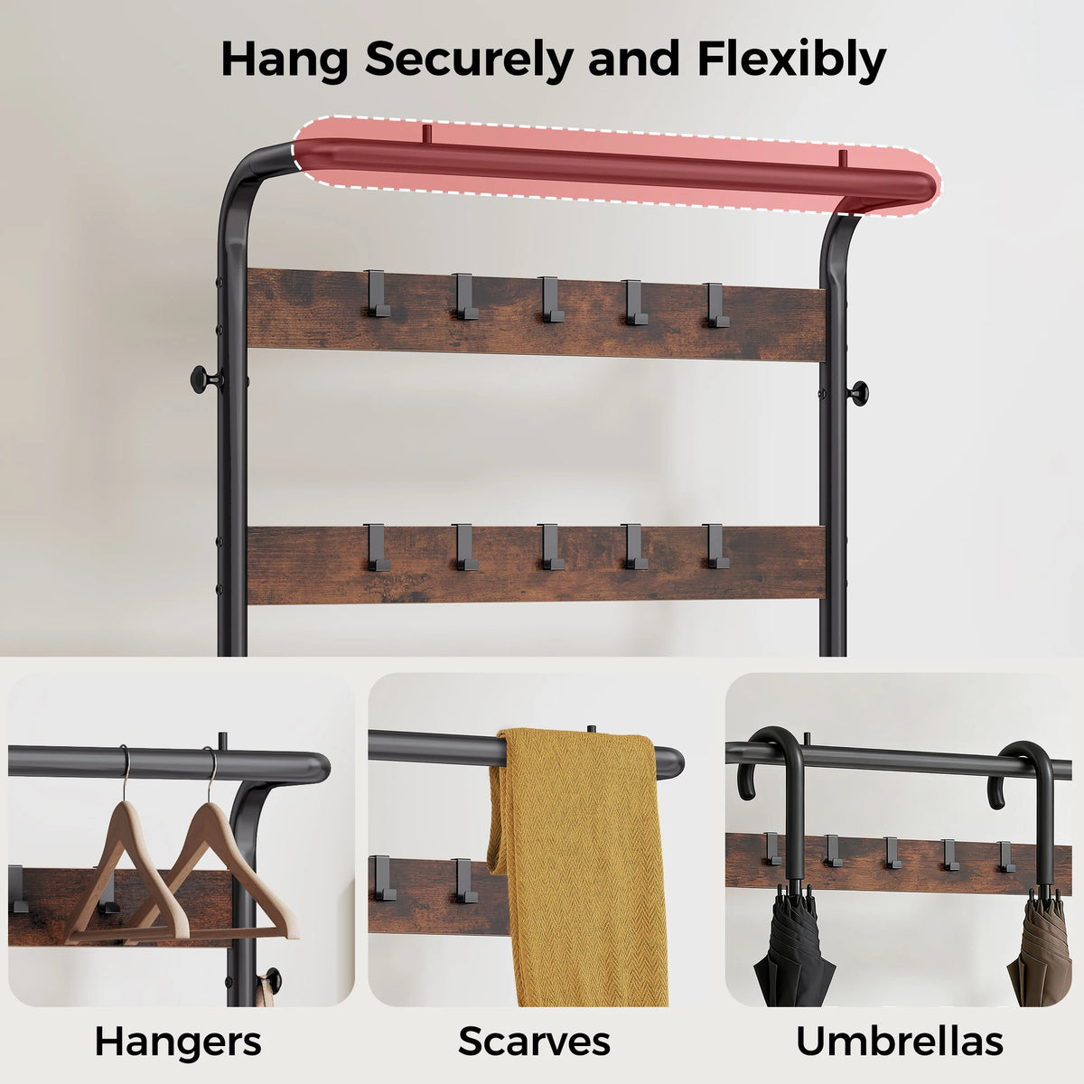 JHK 4-In-1 Coat Rack With Shoe Bench Organizer