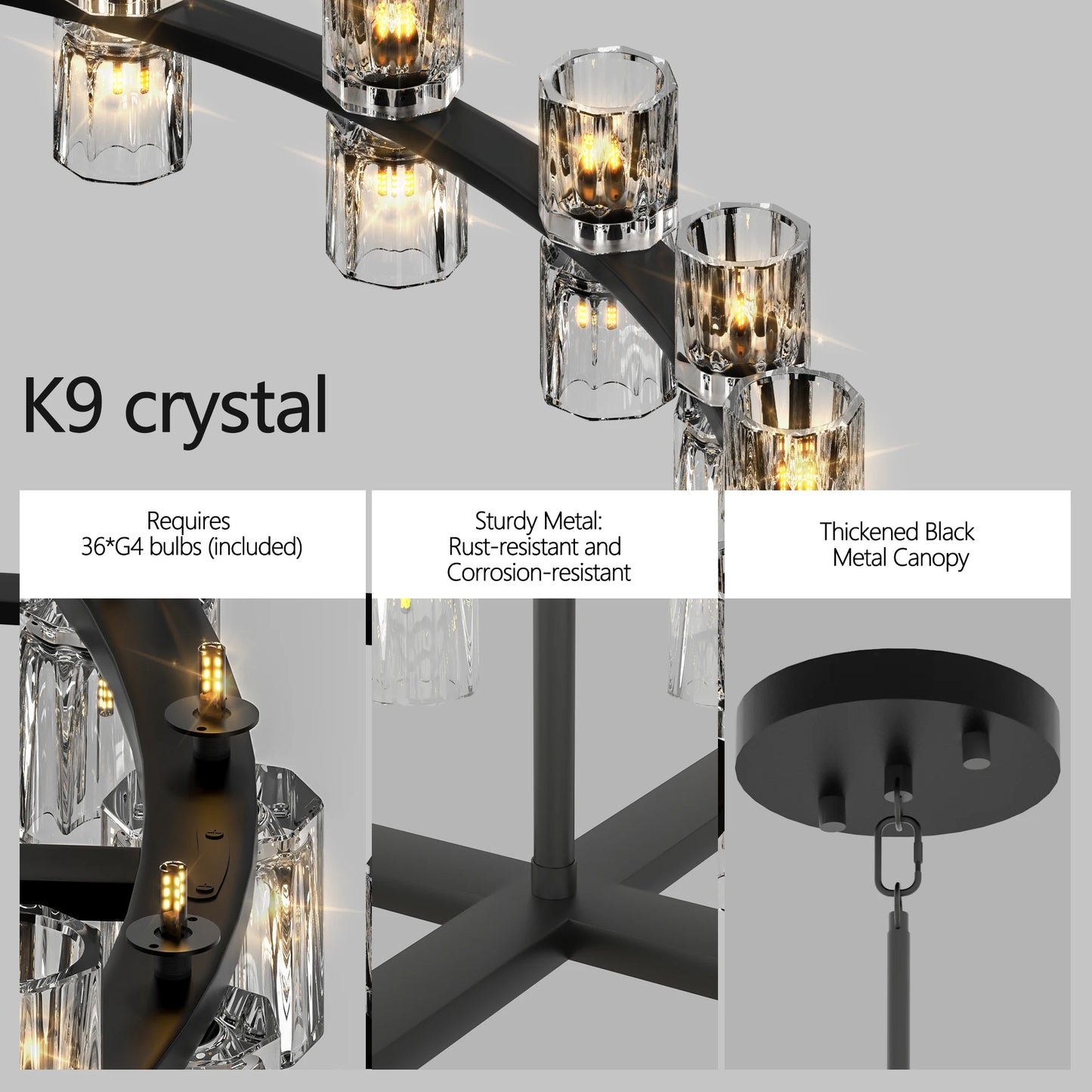 23.6 Inches Luxury Chandeliers Crystal Living Room Bedroom Decorative Lights Simple Modern Dining Room LED Lighting