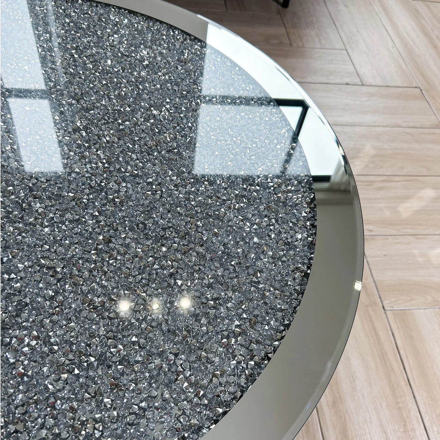 Mirrored Round Coffee Table With Crystal Inlay