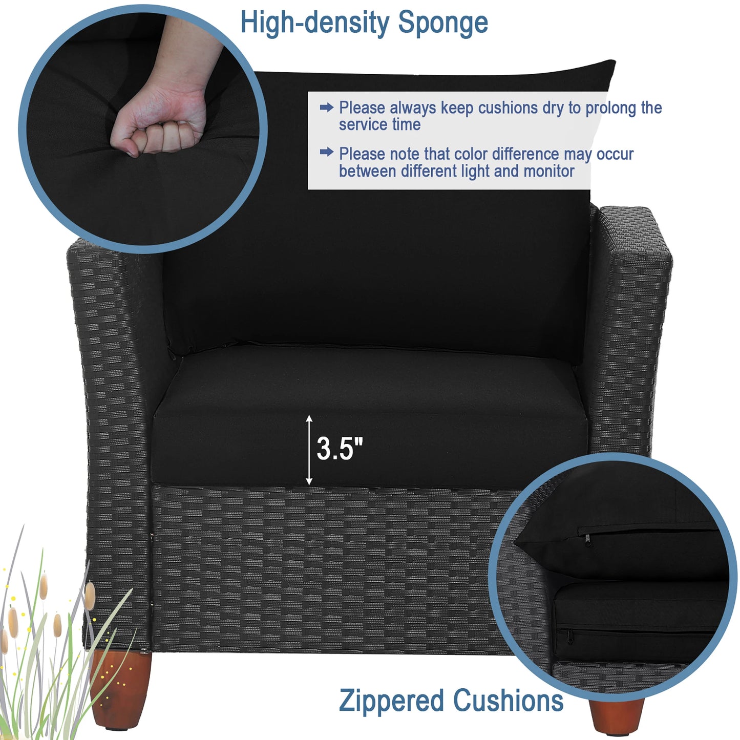 HOMASIS Rattan Patio Sofa Set With Wooden Storage Table