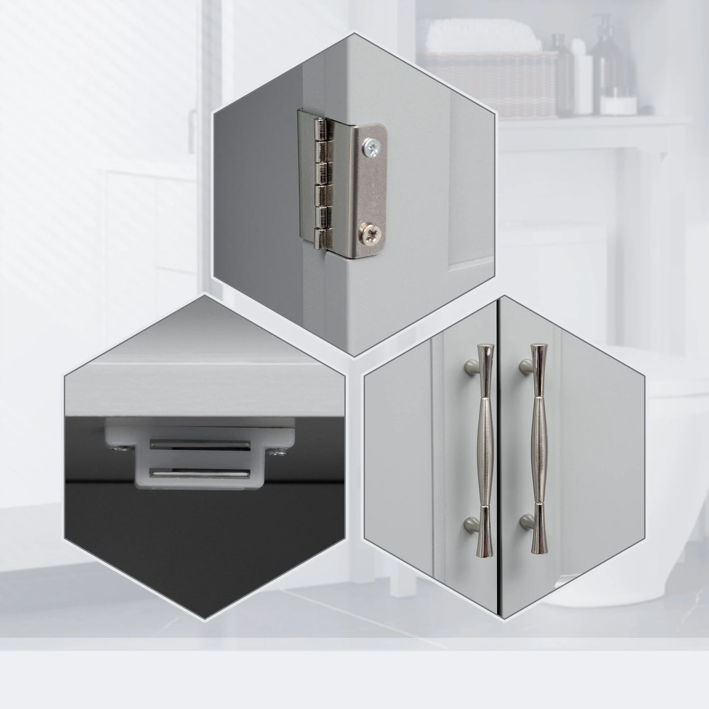 Kleankin Modern over the Toilet Storage Cabinet, Double Door Bathroom Organizer with Inner Adustable Shelf and Open Shelf, Grey