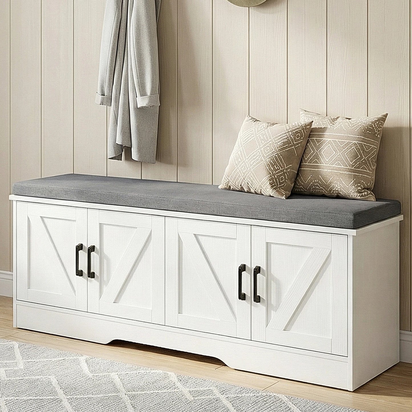 JHK Storage Bench Shoe Organizer Cabinet With Padded Seat