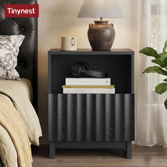 TinyNest Modern Fluted Nightstand With Storage