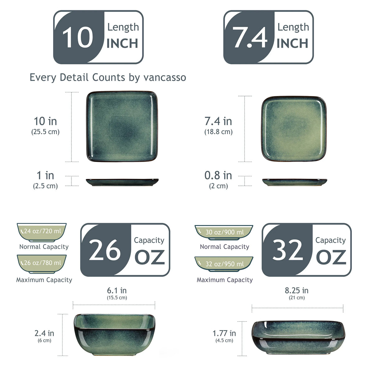 Malacasa 16 Piece Green Ceramic Dinner Set For Four