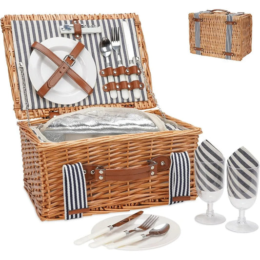 NBVCX Wicker Picnic Set for Two with Insulated Cooler