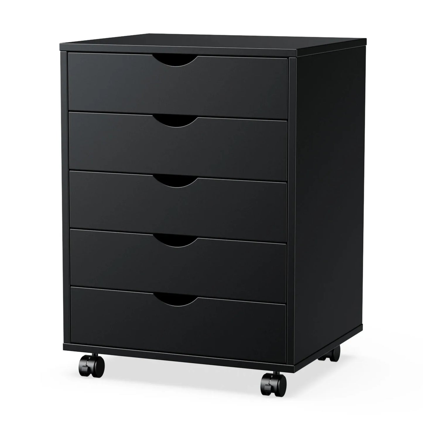 JHK Five Drawer Wood Nightstand Cabinet With Wheels